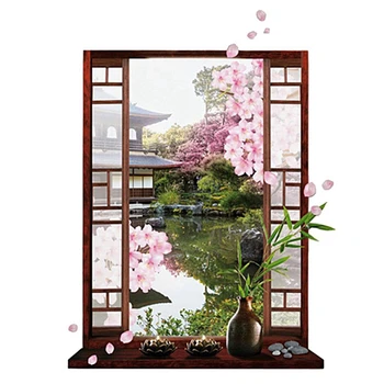 3X 3D Окно Сакура Цветок Персика Художественная наклейка на стену Съемная настенная наклейка