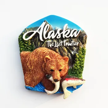 Магнит на холодильник Культурный Ландшафт Аляска Рыбалка Медведь Украшения Сообщения Наклейки Туристический Сувенир Поделки из смолы