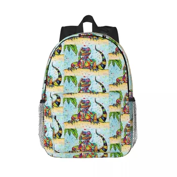 Игуана на пляже, Рюкзаки Для мальчиков и девочек, Сумка для книг, Детские школьные сумки с героями мультфильмов, Дорожный рюкзак, сумка через плечо Большой емкости