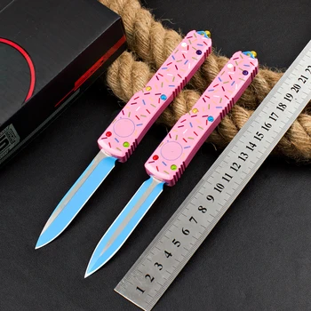 Micro OTF Tech Knife UT85 Серии D2 Стальное Лезвие Из Алюминиевого Сплава Розовая Ручка Для Пончика Карманный Нож Для Кемпинга на Открытом Воздухе