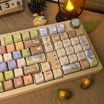 Набор колпачков для клавиатуры ECHOME Animal Action Theme из ПБТ-сублимационной краски Cute Cat Keyboard Cap MAO Profile для механической клавиатуры в подарок