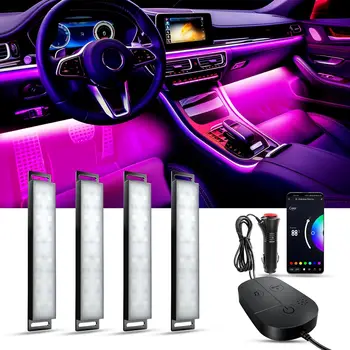 RGB лампа внутренней атмосферы автомобиля, приложение Bluetooth, пульт дистанционного управления с 3 клавишами, подсветка окружающей музыки, подходящая для оформления интерьера автомобиля
