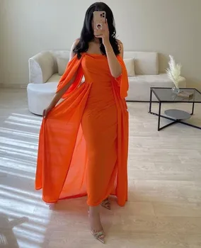 Оранжевые шифоновые платья для выпускного вечера длиной до щиколоток для Саудовской Аравии, вечерние платья Evemomg с открытыми плечами и нижними юбками