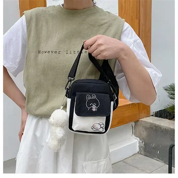 Холщовая женская сумка через плечо, маленькая корейская модная сумка-мессенджер через плечо для студенток, Женские сумки из хлопчатобумажной ткани, Bolsas