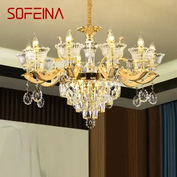 SOFEINA Современные хрустальные люстры, Золотая роскошная светодиодная свеча, Подвесные светильники для дома, гостиной, спальни