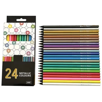 B36C Черные деревянные карандаши для рисования металлического цвета, 24 разных цвета, набор карандашей для рисования, художественные карандаши для раскрашивания, художественное рукоделие