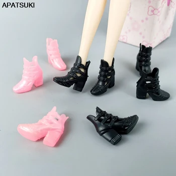 5 пар / лот, черно-розовая кукольная обувь для кукол Барби, Аксессуары, модные сандалии на высоком каблуке, 1/6 Кукольного домика, детские игрушки своими руками