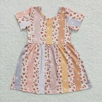 Новое обновление RTS Crewneck Baby Boutique Цельная одежда Детские летние платья леопардовое платье для маленьких девочек