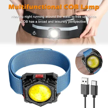 Портативный налобный фонарь Многофункциональный COB Налобный фонарь USB Перезаряжаемый фонарик на запястье для ночного бега на открытом воздухе, Поясная лампа