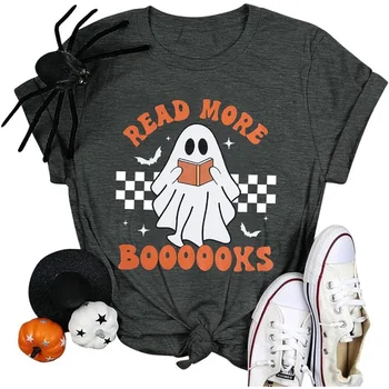 Рубашки для учителей на Хэллоуин для женщин, заводная футболка с призраком, топы для вечеринок с коротким рукавом