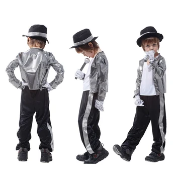 MJ Майкл Джексон Пальто Билли Джин Детская Вечеринка Косплей Суперзвезда Певица Куртка Перчатки Детские Танцевальные Наборы Костюм Одежда