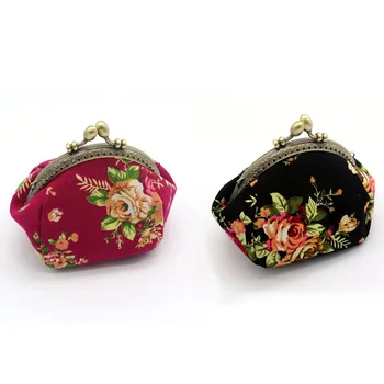 Кошелек из 2 предметов, женский мини-кошелек с винтажным цветком, кошелек-клатч - черный и розово-красный