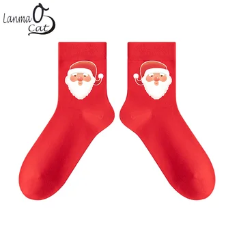 Рождественские красные хлопчатобумажные носки для мужчин и женщин, красные носки, подарки, мягкие носки