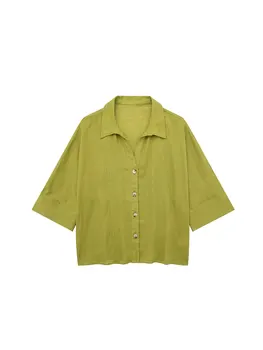 Nlzgmsj TRAF 2023 Весенние льняные рубашки Женская мода с лацканами в стиле ретро, однобортная Шикарная Элегантная Свободная драпированная блузка с коротким рукавом