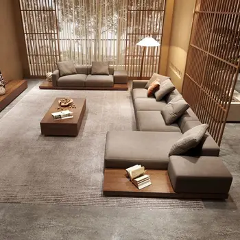 Тканевый диван с технологией Log Style, большая гостиная на вилле, современный угловой диван из массива дерева для больших и маленьких квартир