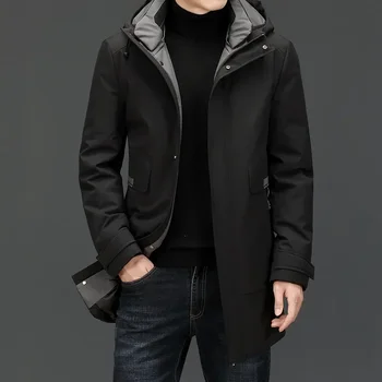 2023 Новая мужская зимняя куртка-пуховик средней длины с капюшоном, повседневная, теплая и модная