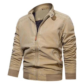 Осенне-весенняя винтажная мужская куртка, модная однотонная, 5 цветов, 100% хлопок, мужские повседневные куртки-бомберы большого размера, свободное грузовое пальто
