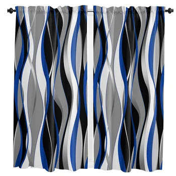 Стерео абстрактная линия Градиентная синяя занавеска Украшение дома гостиная Короткие занавески Обработка окон для кухни Спальни