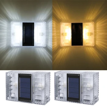 6LED Солнечный прозрачный настенный светильник белого / теплого света, водонепроницаемые энергетические лампы, ступеньки, сад, коридор, украшение дома