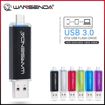 WANSENDA USB 3,0 Флэш-Накопитель 16 ГБ 32 ГБ 64 ГБ 128 ГБ 256 ГБ OTG 2 В 1 Флешка Внешний Накопитель microUSB Stick для Системы Android