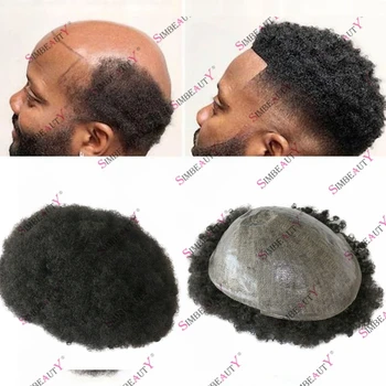6 мм Афро Кудрявый Парик для Замены Капиллярных Волос с Протезированием Человеческих Волос Afro Kinky для Чернокожих Мужчин На Прочной Полностью Кожной Основе С Черными Как Смоль Волосами