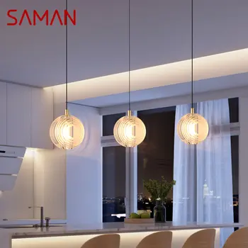 SAMAN Nordic Латунный Подвесной Светильник LED Современный Простой Креативный Круглый Хрустальный Подвесной Светильник Для Домашней Столовой Спальни