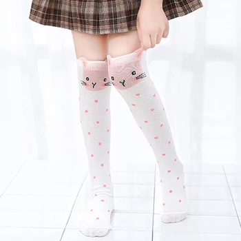 Детские Носки до колена для девочек, Хлопчатобумажные дышащие мультяшные Мягкие детские носки, носки для детской школьной формы
