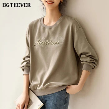 BGTEEVER/ Стильные свободные женские свитшоты с круглым вырезом и буквенным принтом, осенне-зимние повседневные женские пуловеры с длинным рукавом, женская верхняя одежда