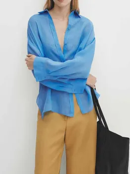 Женские новые модные повседневные однотонные солнцезащитные блузки ramie, свободные асимметричные блузки, винтажные женские рубашки на пуговицах с длинным рукавом, шикарные топы