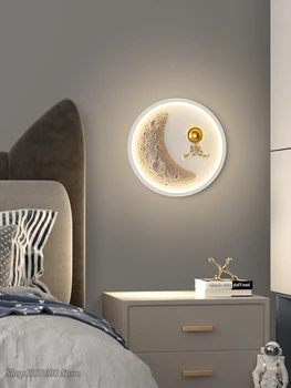 Современный Лунный настенный светильник Светодиодный настенный светильник 3D Лампа астронавта для детской комнаты Прикроватные фонари для спальни Настенные бра