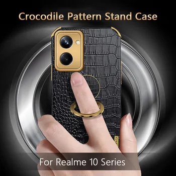 Для Realme 11 10 Pro Plus 4G 5G Чехол-подставка из ультра крокодиловой кожи, магнитное кольцо, защита камеры, мягкий чехол-держатель из ТПУ