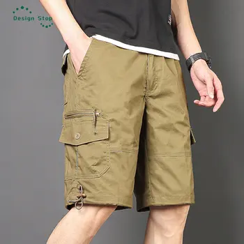 Удобные и стильные мужские шорты-карго свободного кроя в корейском стиле, хлопковые шорты с множеством карманов