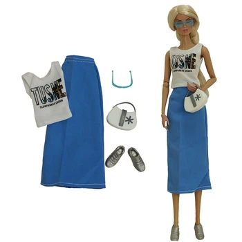 Синяя спортивная одежда для Барби, комплект одежды для куклы Барби, костюм, рубашка, юбка, обувь, очки, сумка, аксессуары для кукол, игрушки 1/6