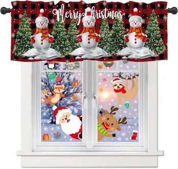 Занавески в виде Рождественской елки, балдахин для спальни, гостиной, занавески в виде рождественского снеговика, занавески в виде снежинки, занавески на окно кухни