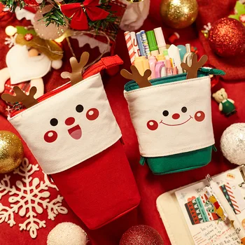 Рождественская сумка для ручек Angoo, пенал, лимитированный фестиваль подарков для детей, Гибкая сумка для хранения, Держатель для ручек, Офисная школа F445