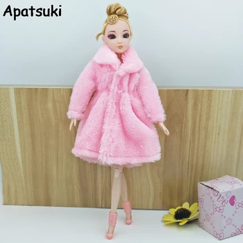 Розовая зимняя одежда Длинное пальто для кукол Барби Одежда Наряды Одежда Кукольные платья для куклы Barbie 1/6 Аксессуары для кукол BJD Детские Игрушки