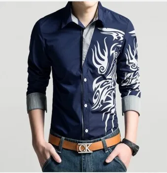 Популярная весенняя Новая мужская хлопковая рубашка с драконом в китайском стиле с длинным рукавом