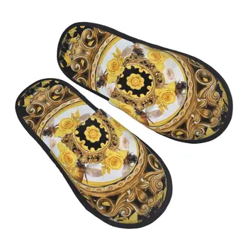 Желтые розы и пчелы, винтажные шарфы в стиле китч в стиле барокко, удобные тапочки с эффектом памяти, женская домашняя обувь для спа-салона