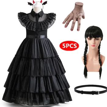 Детский костюм для девочек на день рождения 2023, готические сетчатые черные платья, карнавальная вечеринка, костюм на Хэллоуин для детей