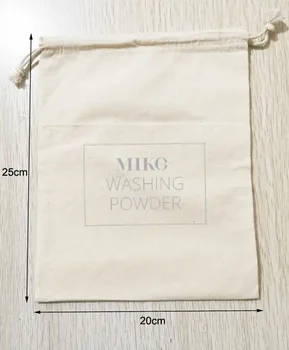 100 штук сумок из натурального хлопка с индивидуальным логотипом 20x25 см, мешочков на шнурках с логотипом серого цвета