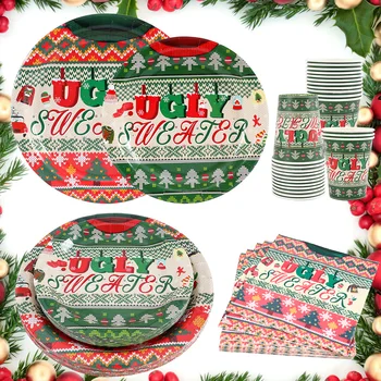 2023 Рождественский Уродливый свитер Набор одноразовой посуды Рождественское украшение для домашнего стола Обеденные украшения Принадлежности для Рождественской вечеринки