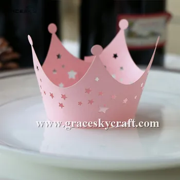 60 шт. Персонализированная розовая корона лазерной резки, обертки для кексов на день рождения, свадебные обертки для выпечки, вкладыши для торта, аксессуар для кексов для вечеринки. 23 цвета