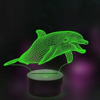 3D Дельфин Рыба Иллюзионная Лампа LED Night Light 7 Цветов, Меняющих Украшение Спальни, Прикроватные Лампы, Рождественский Подарок на День Рождения для Детей