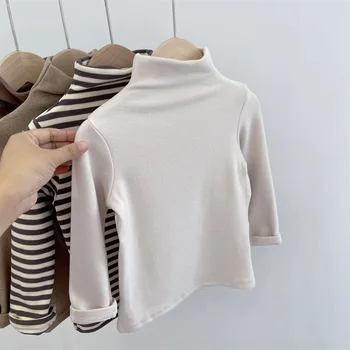 Бархатная футболка для маленьких девочек и мальчиков, детские однотонные рубашки, пуловер с длинными рукавами, осенне-зимняя детская одежда 2023 года, повседневная одежда