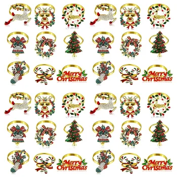 Набор колец для рождественских салфеток из 36 предметов, Металлический Рождественский Держатель для салфеток, Декор для колец для салфеток в виде Рождественской елки