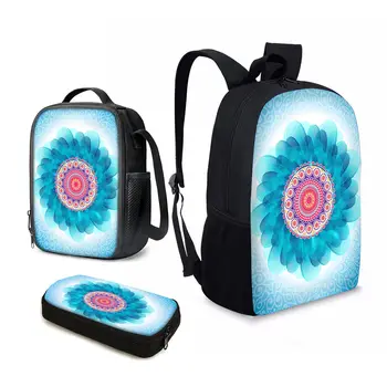 YIKELUO Прохладный синий богемный цветочный дизайн Мандалы, сумка для ноутбука, школьная сумка большой емкости для подростков, художественная сумка для ланча с цветочным принтом