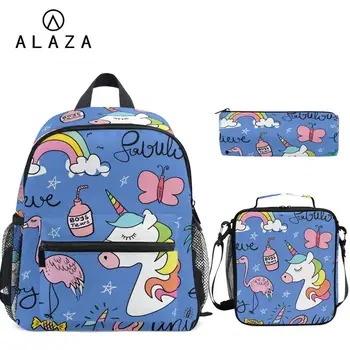 ALAZA 3pcs bag set школьные сумки для девочек, детский рюкзак, синий Школьный рюкзак с принтом милого единорога, сумки для книг для детского сада, ранец для дошкольников