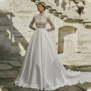 Элегантное свадебное платье А-силуэта с кружевной аппликацией и шлейфом, сшитое на заказ 2024 Vestido De Noival.
