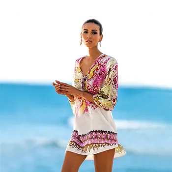 Пляжное платье-бикини с накидкой, Новый шифоновый купальник со Змеиным принтом, Модный цветной купальник