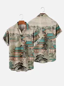 Мужская повседневная тенденция 2021 года в стиле китайских чернил, весенне-летняя рубашка с короткими рукавами, дизайн нагрудного кармана, модные пуговицы 2
